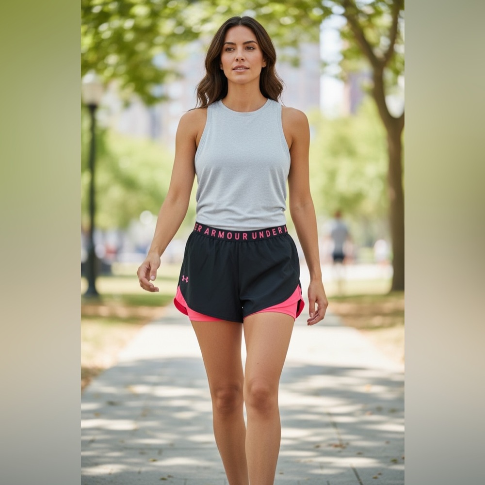 NEW NO TAGS Under Armour Women’s Athletic Shorts - Black With Pink Accents LARG